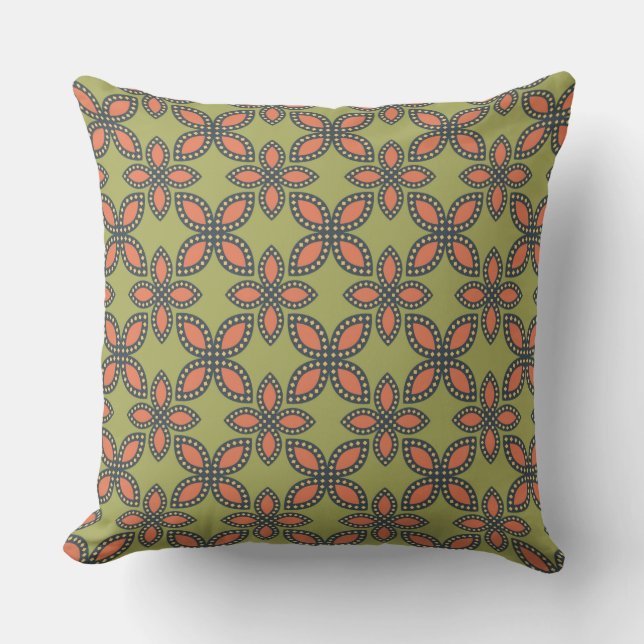 Retro Green en Oranje Abstract Floral Pattern Kussen (Voorkant)