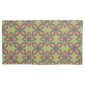 Retro Green en Oranje Abstract Floral Pattern Kussensloop (Voorkant-Links)
