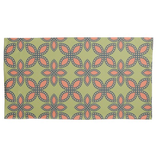 Retro Green en Oranje Abstract Floral Pattern Kussensloop (Voorkant-Links)
