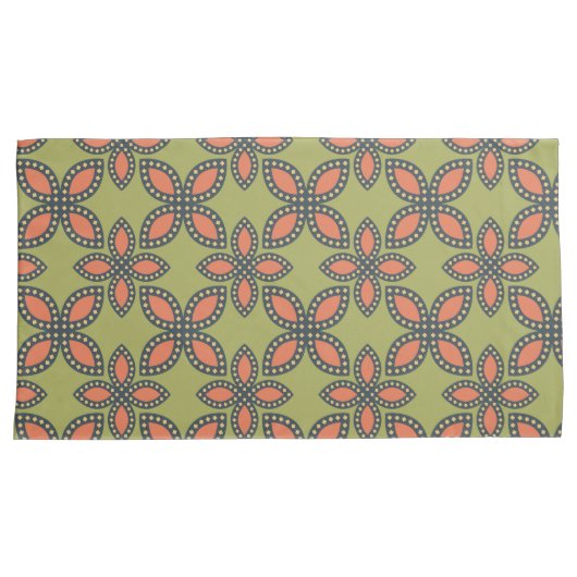 Retro Green en Oranje Abstract Floral Pattern Kussensloop (Voorkant-Rechts)
