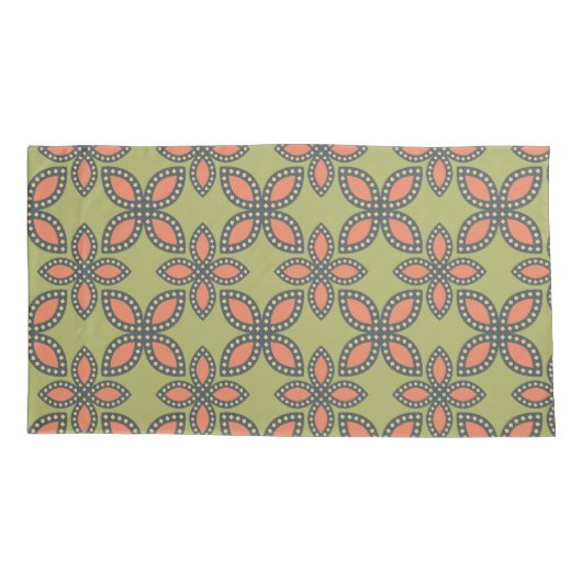 Retro Green en Oranje Abstract Floral Pattern Kussensloop (Achterkant-Links)