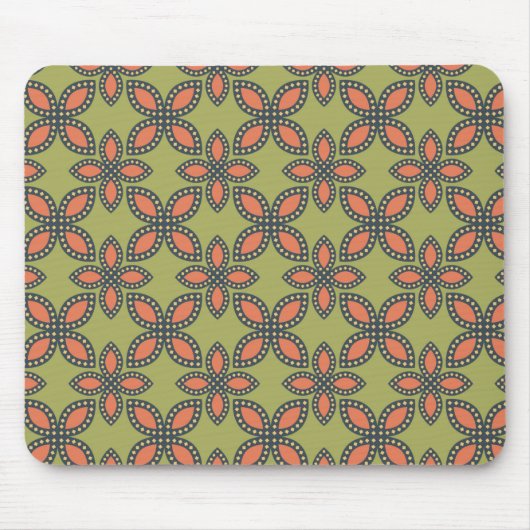 Retro Green en Oranje Abstract Floral Pattern Muismat (Voorkant)