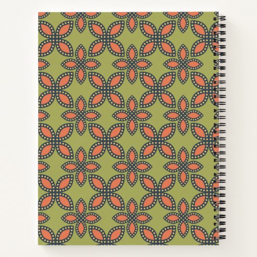 Retro Green en Oranje Abstract Floral Pattern Notitieboek (Achterkant)