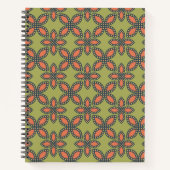 Retro Green en Oranje Abstract Floral Pattern Notitieboek (Voorkant)