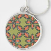Retro Green en Oranje Abstract Floral Pattern Sleutelhanger (Voorkant)