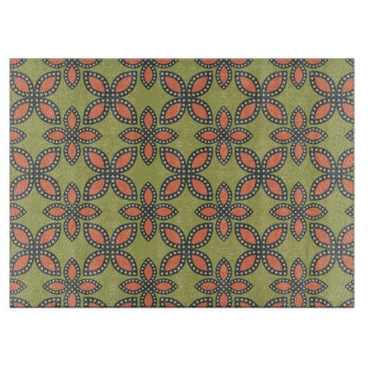 Retro Green en Oranje Abstract Floral Pattern Snijplank (Voorkant)
