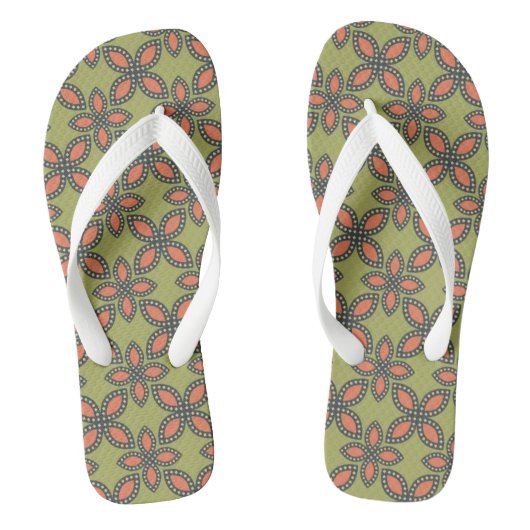 Retro Green en Oranje Abstract Floral Pattern Teenslippers (Voetbed)