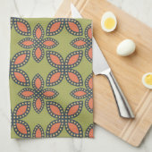 Retro Green en Oranje Abstract Floral Pattern Theedoek (Quarter Fold)