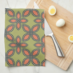 Retro Green en Oranje Abstract Floral Pattern Theedoek
