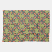 Retro Green en Oranje Abstract Floral Pattern Theedoek (Horizontaal)