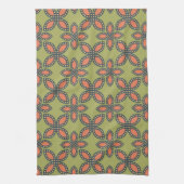 Retro Green en Oranje Abstract Floral Pattern Theedoek (Verticaal)