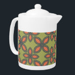 Retro Green en Oranje Abstract Floral Pattern Theepot<br><div class="desc">Minimalistisch en geometrisch zijn de woorden die je in gedachten kunt houden als je kijkt naar dit retrogroene en oranje abstracte florale patroon. Oh zo gesofisticeerd en ook super schattig. Dit klassieke florale patroon vertaalt perfect naar zowel mode- als home decor-items. Het perfecte geschenk voor een enthousiaste periode van 1960...</div>