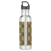 Retro Green en Oranje Abstract Floral Pattern Waterfles (Achterkant)