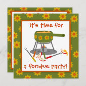 Retro Green en Oranje Daisy Fondue Party Kaart (Voorkant / Achterkant)