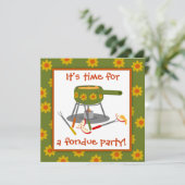 Retro Green en Oranje Daisy Fondue Party Kaart (Staand voorkant)