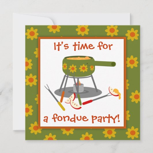 Retro Green en Oranje Daisy Fondue Party Kaart (Voorkant)