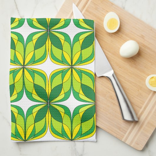 Retro Green en Yellow Design Towel Theedoek (Quarter Fold)