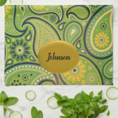 Retro Green en Yellow Paisley Design Theedoek (Gevouwen)