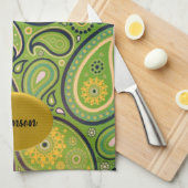 Retro Green en Yellow Paisley Design Theedoek (Quarter Fold)