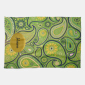 Retro Green en Yellow Paisley Design Theedoek (Horizontaal)