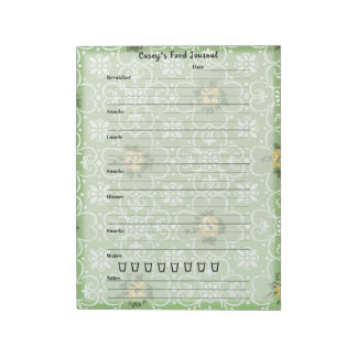 Retro Green Floral Food Journal Trendy Meal Diary Notitieblok
