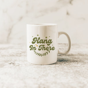Retro Green Floral 'Hang in There' Quote Koffiemok