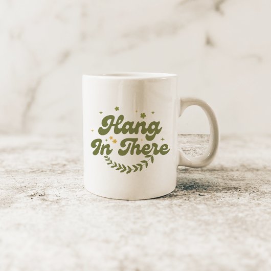 Retro Green Floral 'Hang in There' Quote Koffiemok