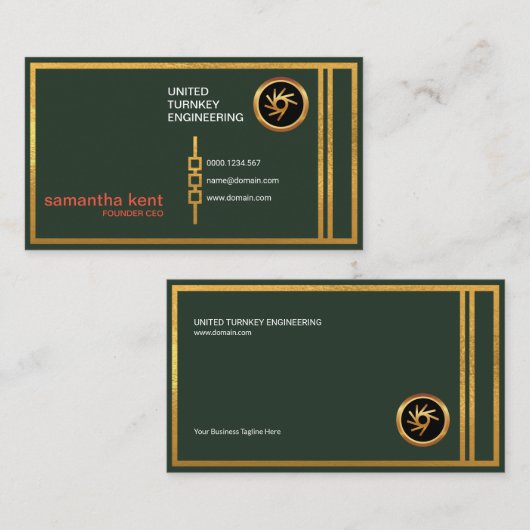 Retro Green Gold Columns Chain Link Founder CEO Visitekaartje (Voorkant / Achterkant)
