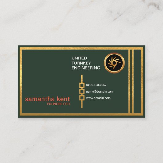 Retro Green Gold Columns Chain Link Founder CEO Visitekaartje (Voorkant)