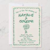 Retro Green Hand Drawn Quirky QR Code Wedding Kaart (Voorkant)