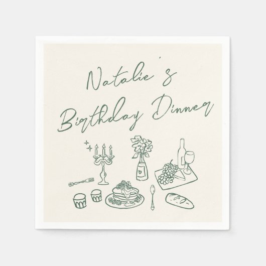 Retro Green Hand getrokken Leuke Verjaardag Quirky Servet (Voorkant)