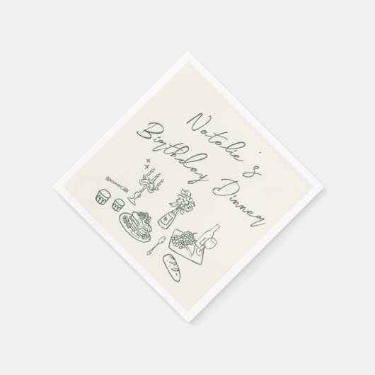 Retro Green Hand getrokken Leuke Verjaardag Quirky Servet (Hoek)