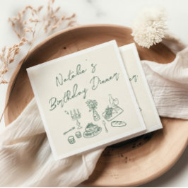 Retro Green Hand getrokken Leuke Verjaardag Quirky Servet