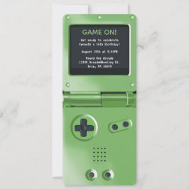Retro Green Handheld Gaming Birthday Invitation Kaart