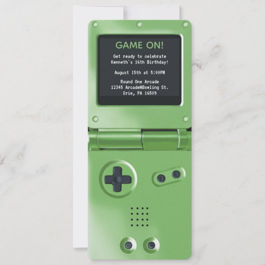 Retro Green Handheld Gaming Birthday Invitation Kaart (Voorkant)