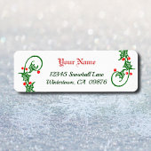 Retro Green Holly en Red Berries Editable Addres Etiket