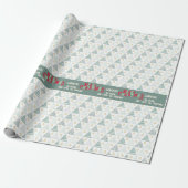 Retro Green Hygge Vrolijke Kerstbomen Naam Cadeaupapier (Uitgerold)