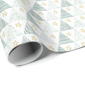 Retro Green Hygge Vrolijke Kerstbomen Naam Cadeaupapier (Rol Hoek)