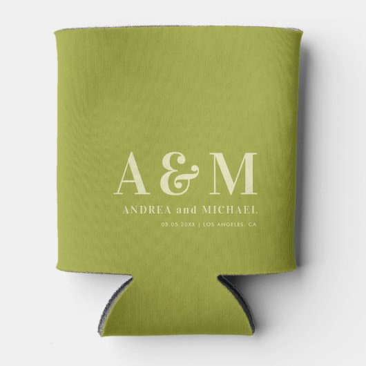 Retro Green & Ivory Monogram Wedding Can Cooler (Voorkant)