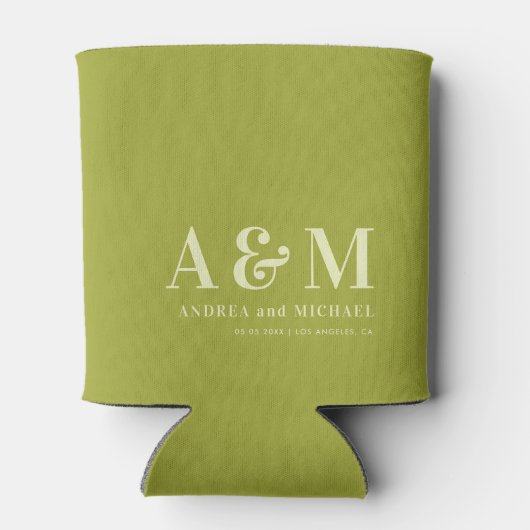 Retro Green & Ivory Monogram Wedding Can Cooler (Achterkant)