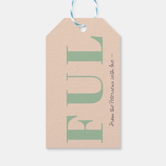 Retro green joy typografie kerst cadeaulabel (Achterkant)