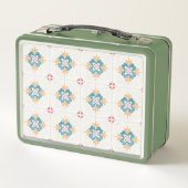 Retro green lunchbox with a floral tile pattern  (Achterkant)