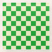Retro Green of White Checkerboard Pattern Glazen Onderzetter (Voorkant)