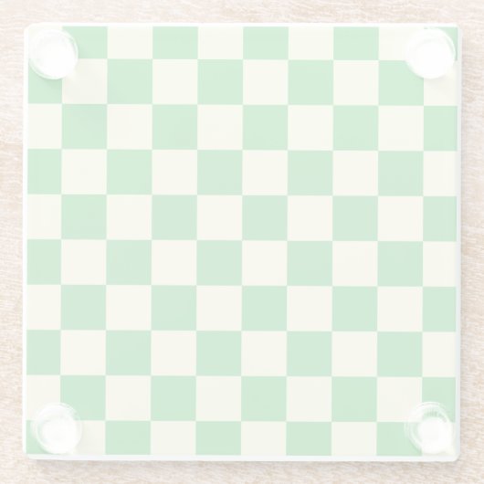 Retro Green of White Checkerboard Pattern Glazen Onderzetter (Achterkant)
