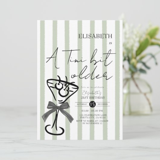 Retro Green Olive Martini Verjaardagsuitnodiging Kaart (Staand voorkant)