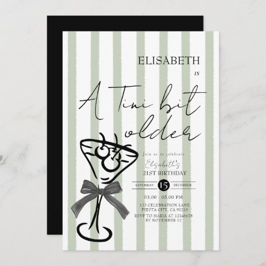 Retro Green Olive Martini Verjaardagsuitnodiging Kaart (Voorkant / Achterkant)