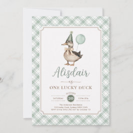 Retro Green One Lucky Duck Ballon 1e verjaardag Kaart
