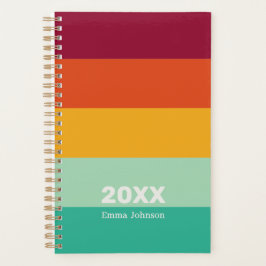 Retro Green Orange Burgundy Stripe 2026 Name Planner