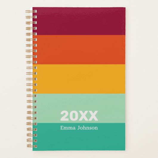 Retro Green Orange Burgundy Stripe 2026 Name Planner (Voorkant)