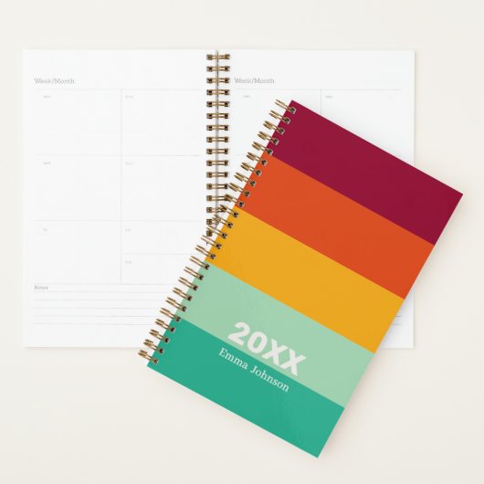 Retro Green Orange Burgundy Stripe 2026 Name Planner (Display)